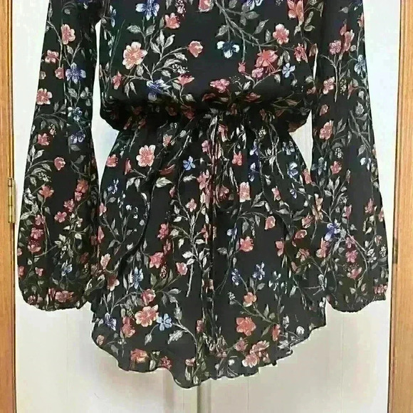 Abercrombie & Fitch Romper Floral Long Sleeve  Cinch Waist Black - Picture 4 of 12